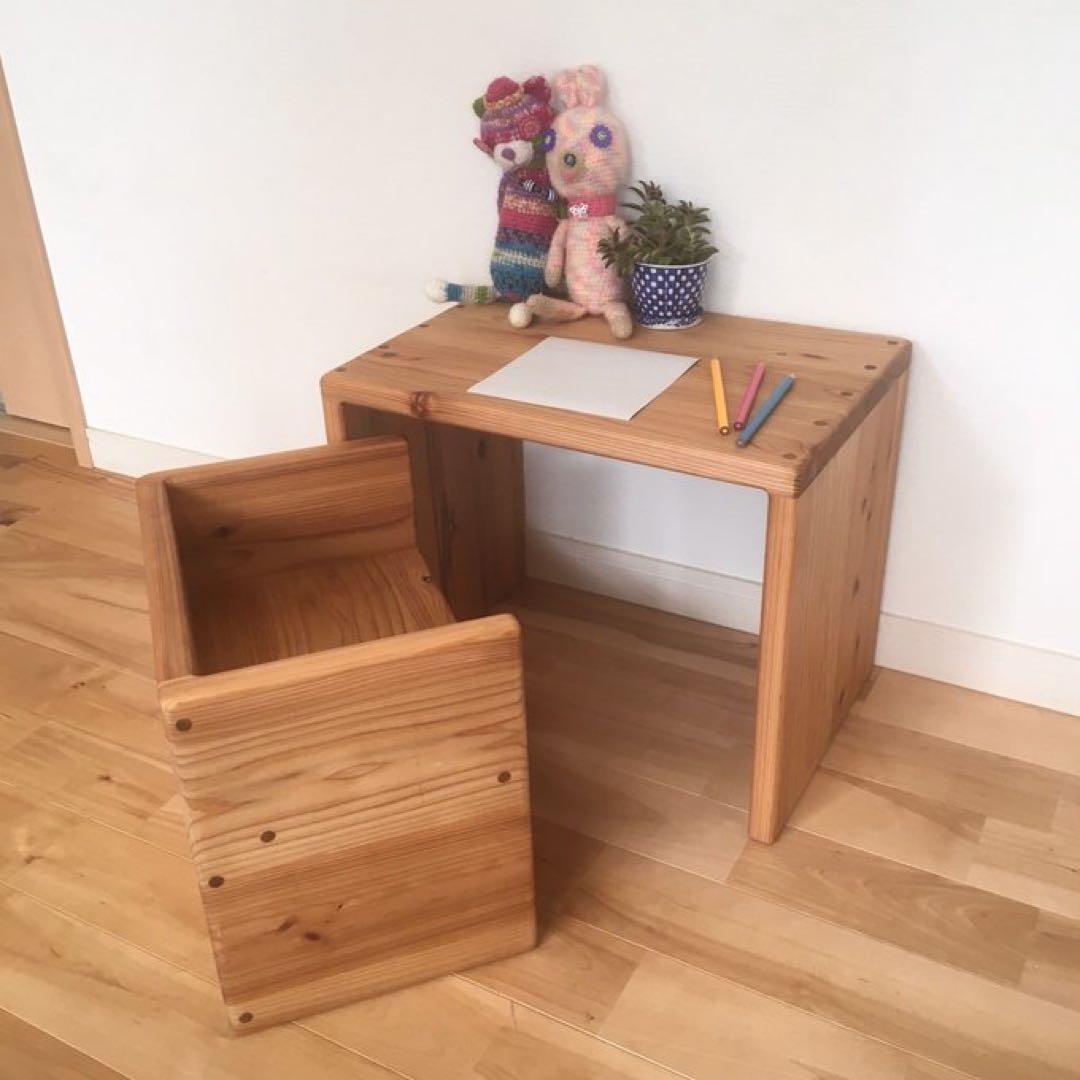 国産杉の無垢材　子供椅子と机のセット　天然オイル仕上げ　変化椅子　キッズチェア