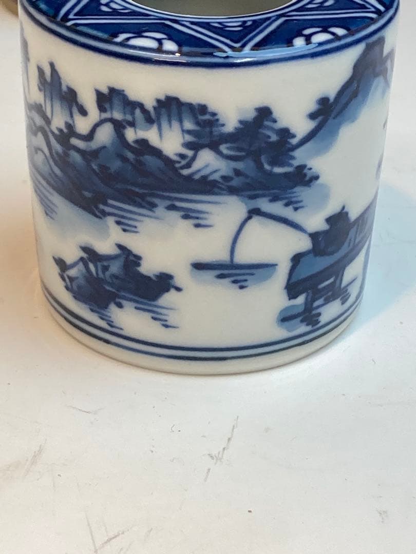 亀井味楽 作 高取つぼつぼ透蓋置 平安景雲 作 染付山水蓋置 共箱 茶道具