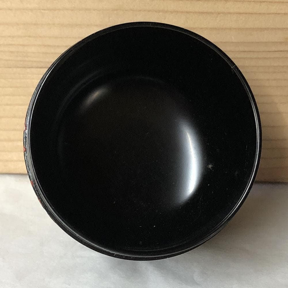 e2978 山本象石 鷲山塗 黒 中棗 箱無し 菊の絵 棗 木製 黒棗 茶道具