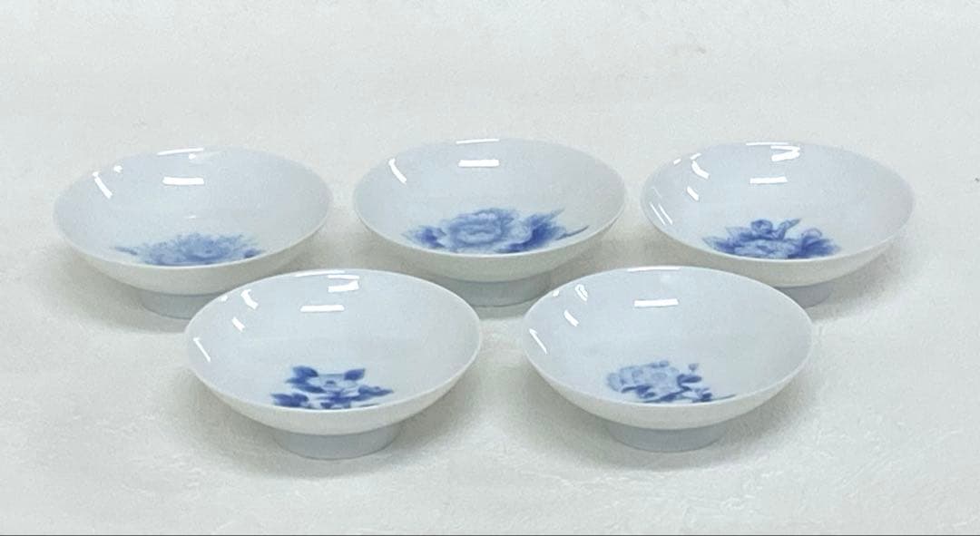九谷焼 山本長左 染付絵変草花 平盃 盃 酒器 5枚 食器