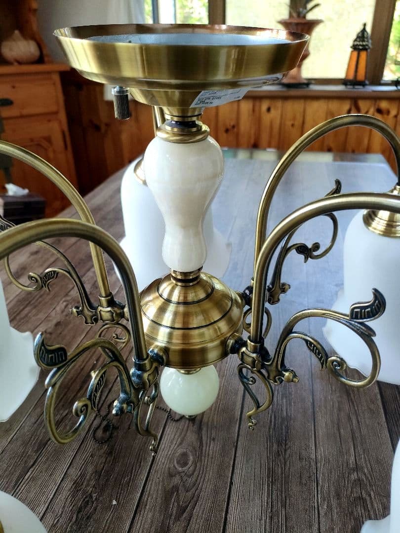 美品　ヤマギワ シャンデリア 5灯 真鍮 ガラス　ライト