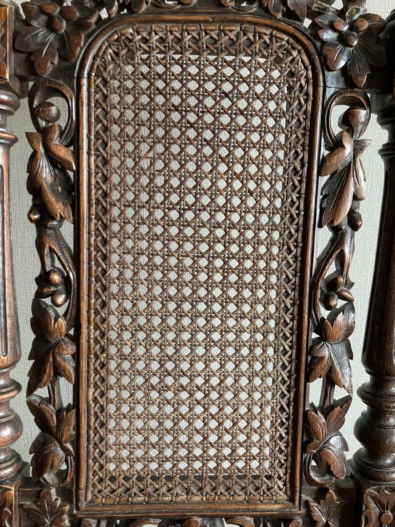 英国アンティーク　ゴシック様式木製チェア　椅子 ラタン籐張り　西洋　イギリス