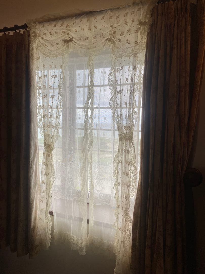 さえら風 雰囲気良い素敵な 2Way レースカーテン　のれん風