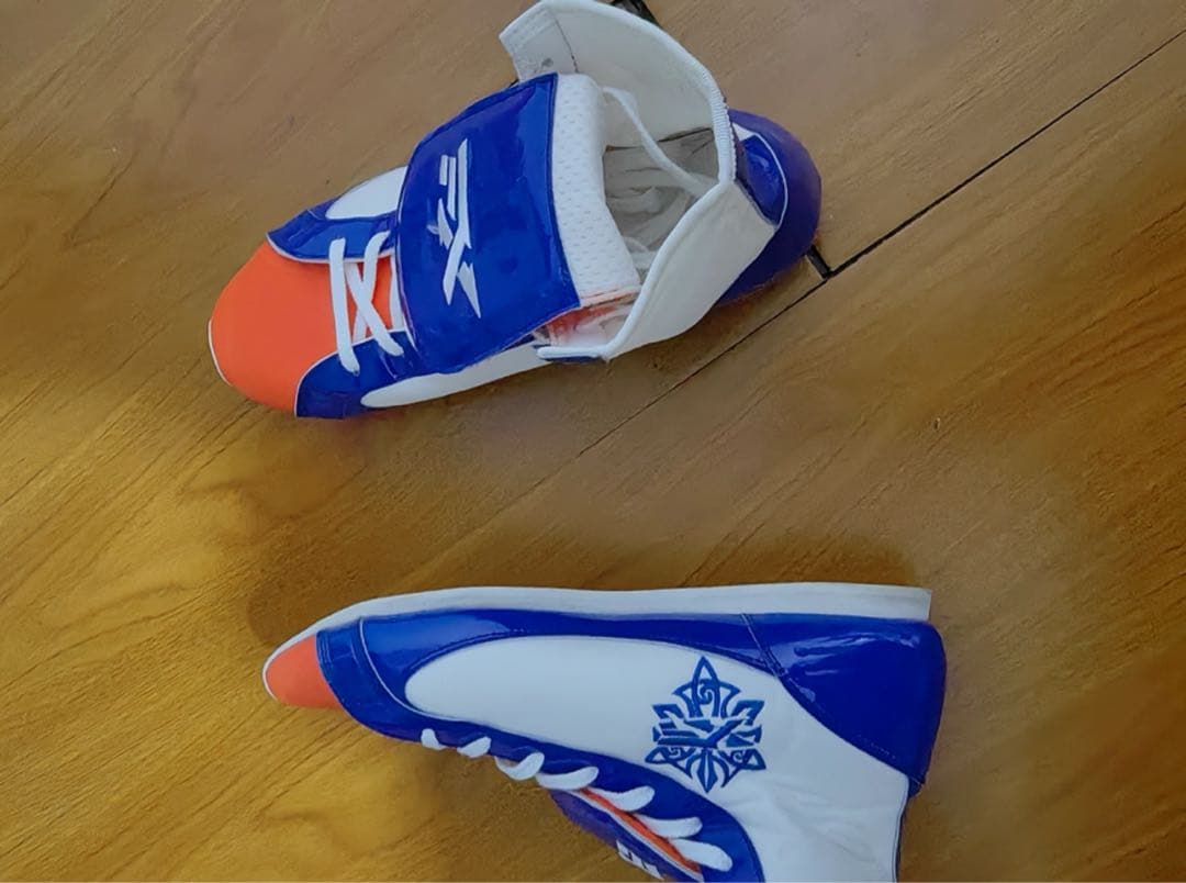 ボクシングシューズ ハイカット 青白オレンジ