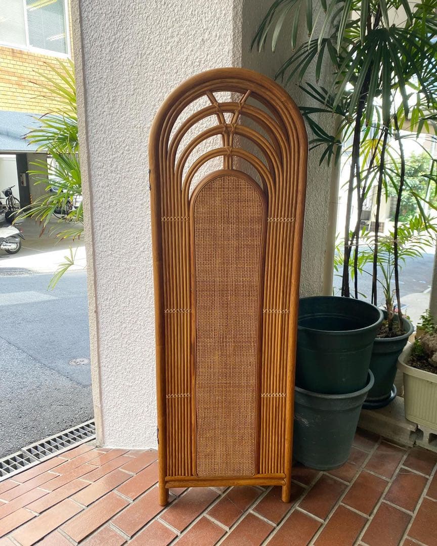 ラタン ラタン 籐 3連パーテーション 衝立 間仕切り 昭和レトロ ビンテージ