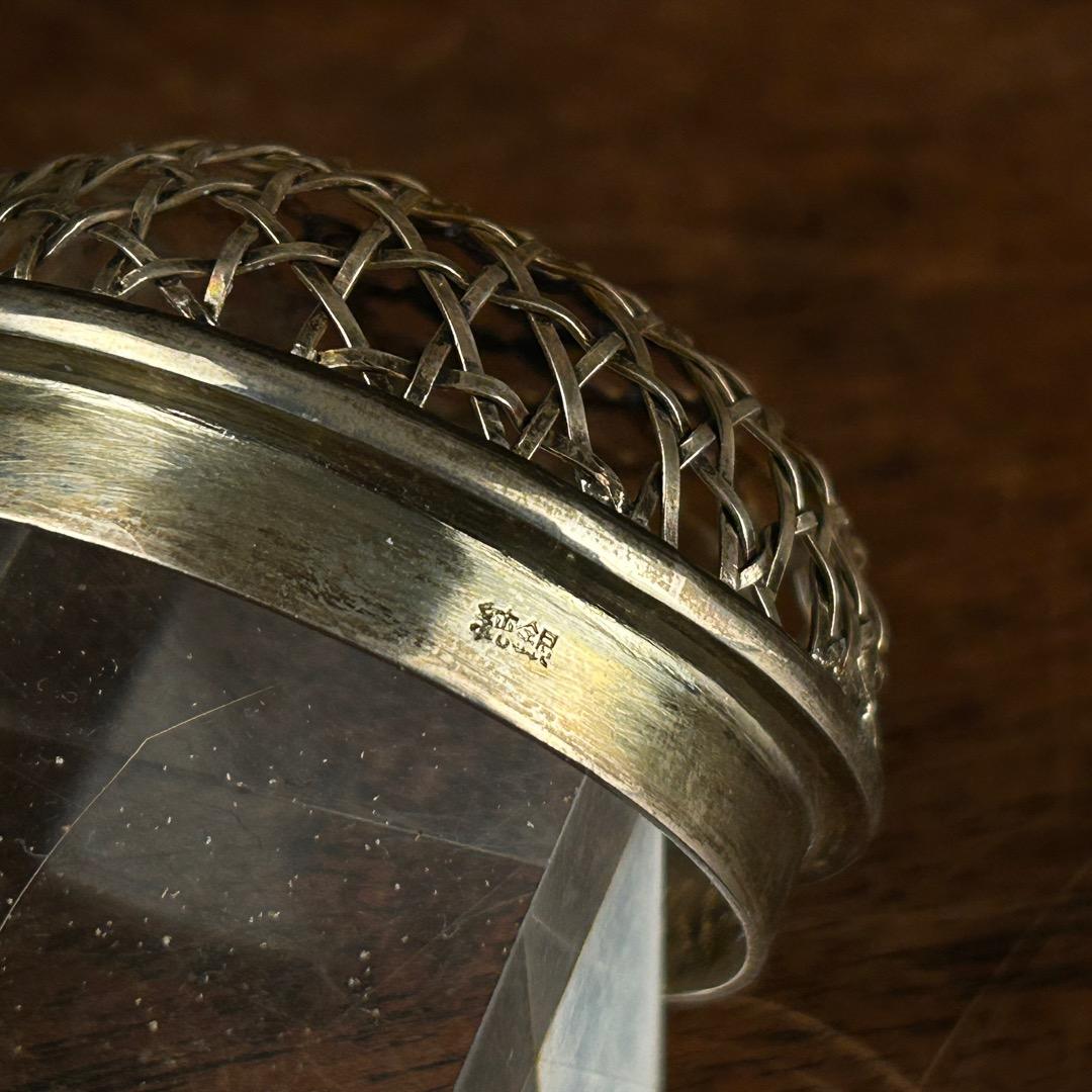 在銘 染付双耳盤口三足香炉 純銀刻火屋付