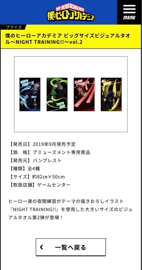 ヒロアカ ビッグサイズビジュアルタオル　NIGHT TRAINING