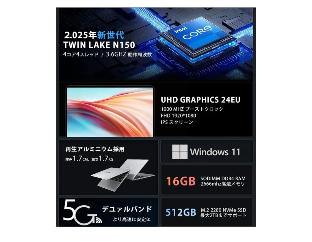 2025年新型　ACEMAGIC 薄型ノートパソコン　win11対応