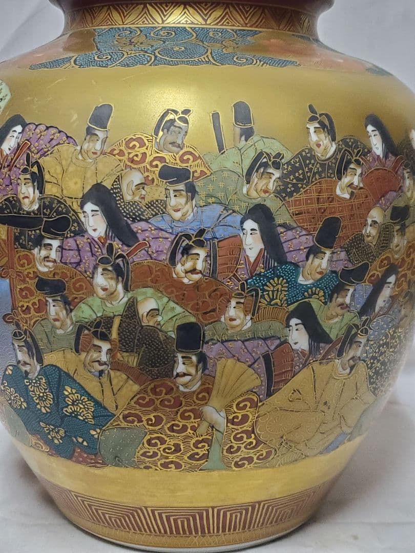 「tokora様御専用」保管品レトロ九谷焼金彩百人一首飾り壷高さ約31㎝九谷岳陽