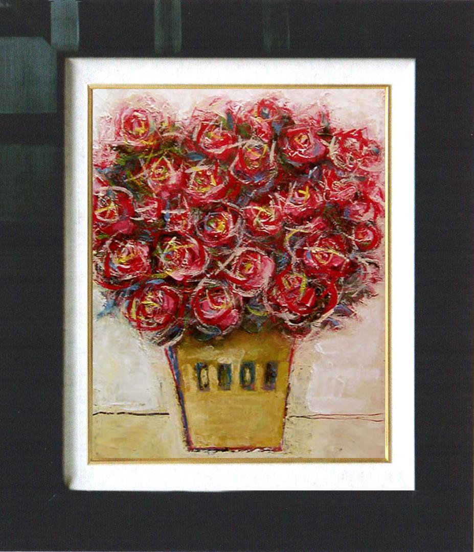 油絵 菅家令子 絵 絵画 インテリア 額付(黒) uF6-110902 花 ばら