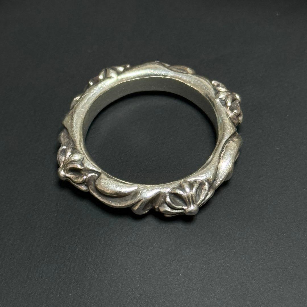 925 シルバー 花模様 SBT リング　クロス　銀　17号　いぶし