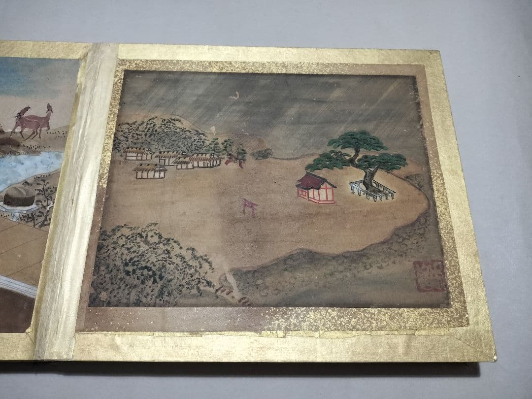 古画 大和絵 手書き 肉筆画帳 折帖