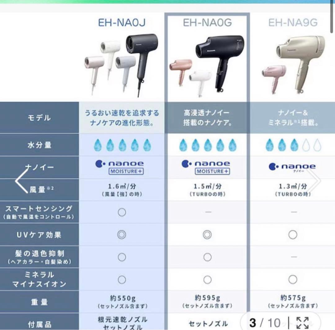 Panasonic パナソニック EH-NA0G-W ヘアドライヤーナノケア