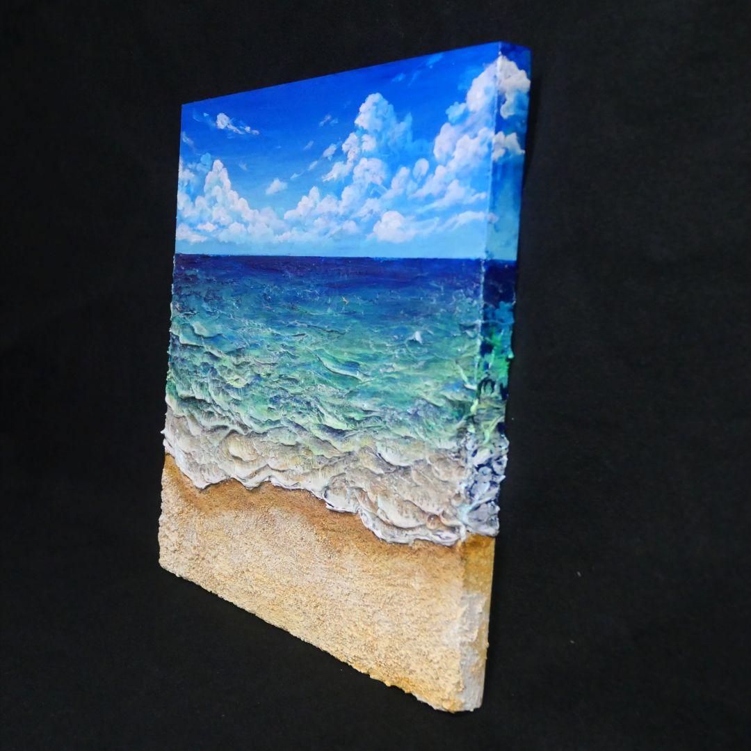 【油絵】木製パネル絵画【砂浜の海】