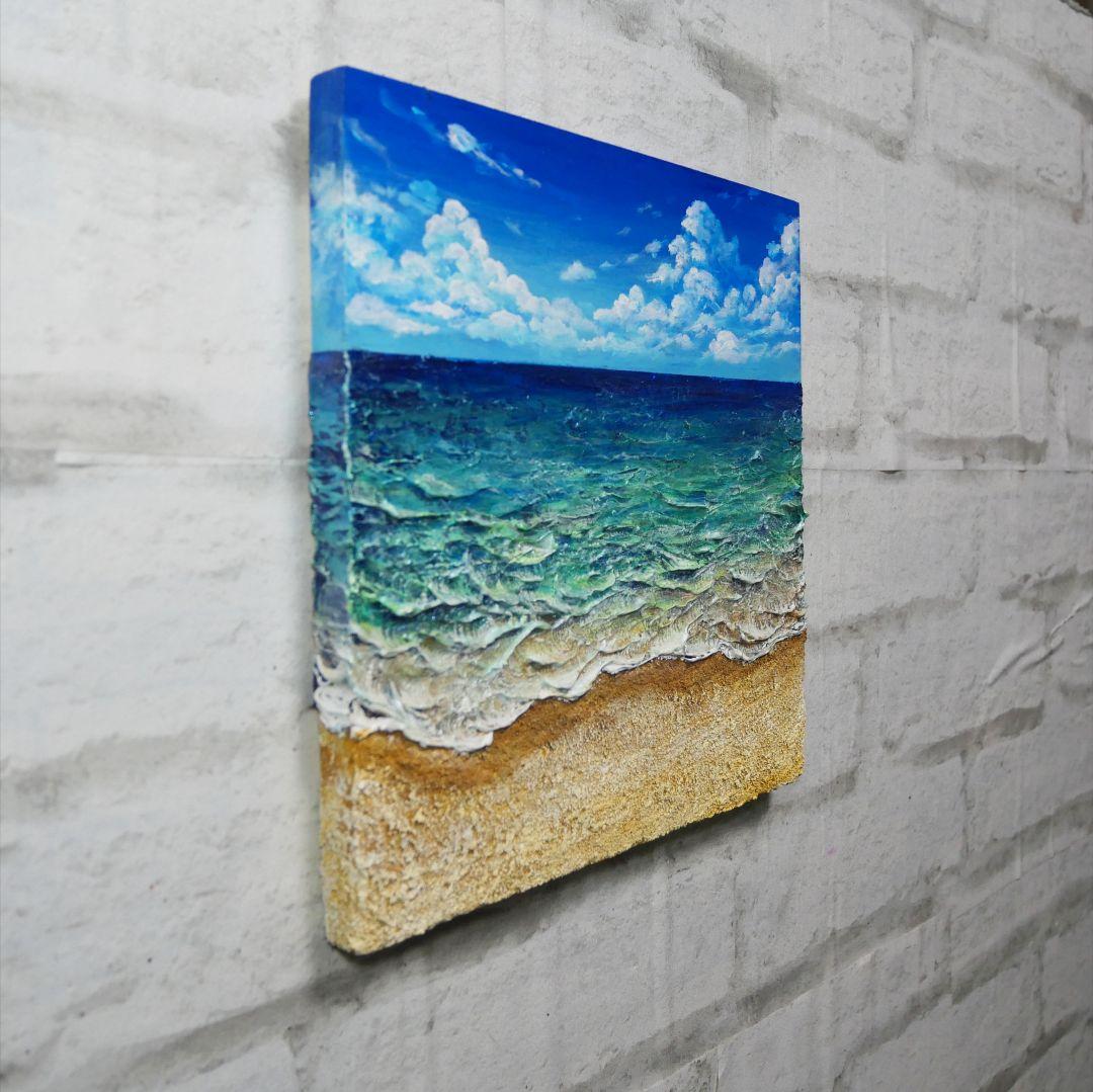 【油絵】木製パネル絵画【砂浜の海】