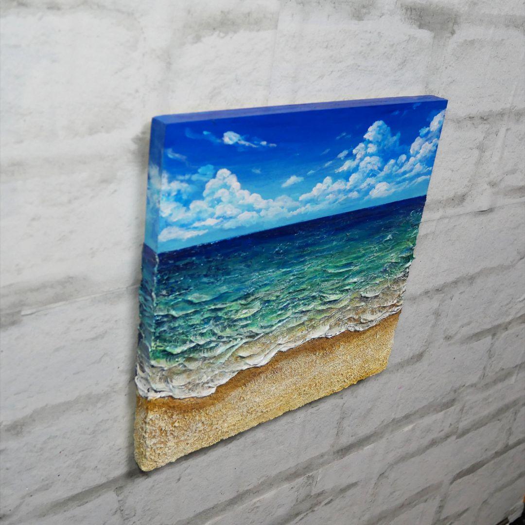 【油絵】木製パネル絵画【砂浜の海】