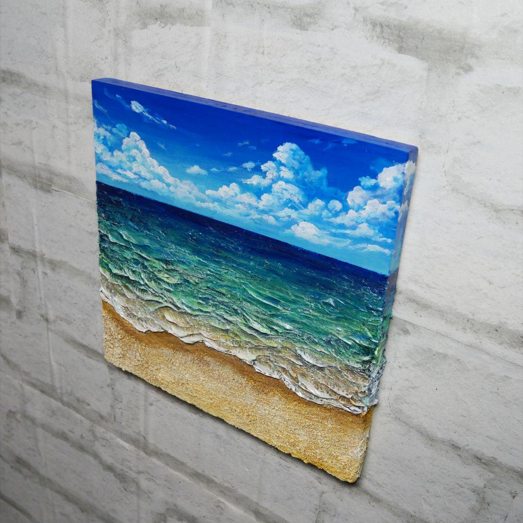 【油絵】木製パネル絵画【砂浜の海】