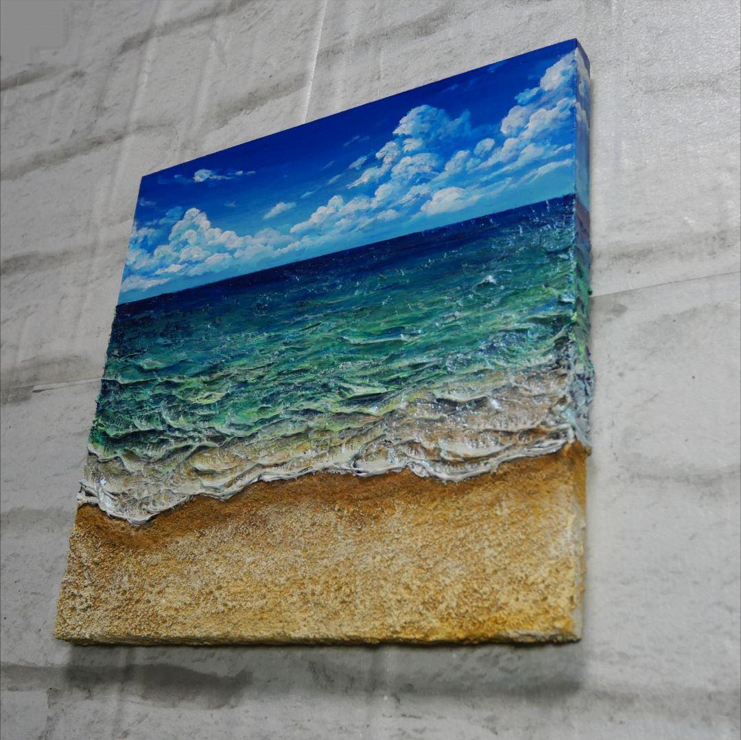 【油絵】木製パネル絵画【砂浜の海】