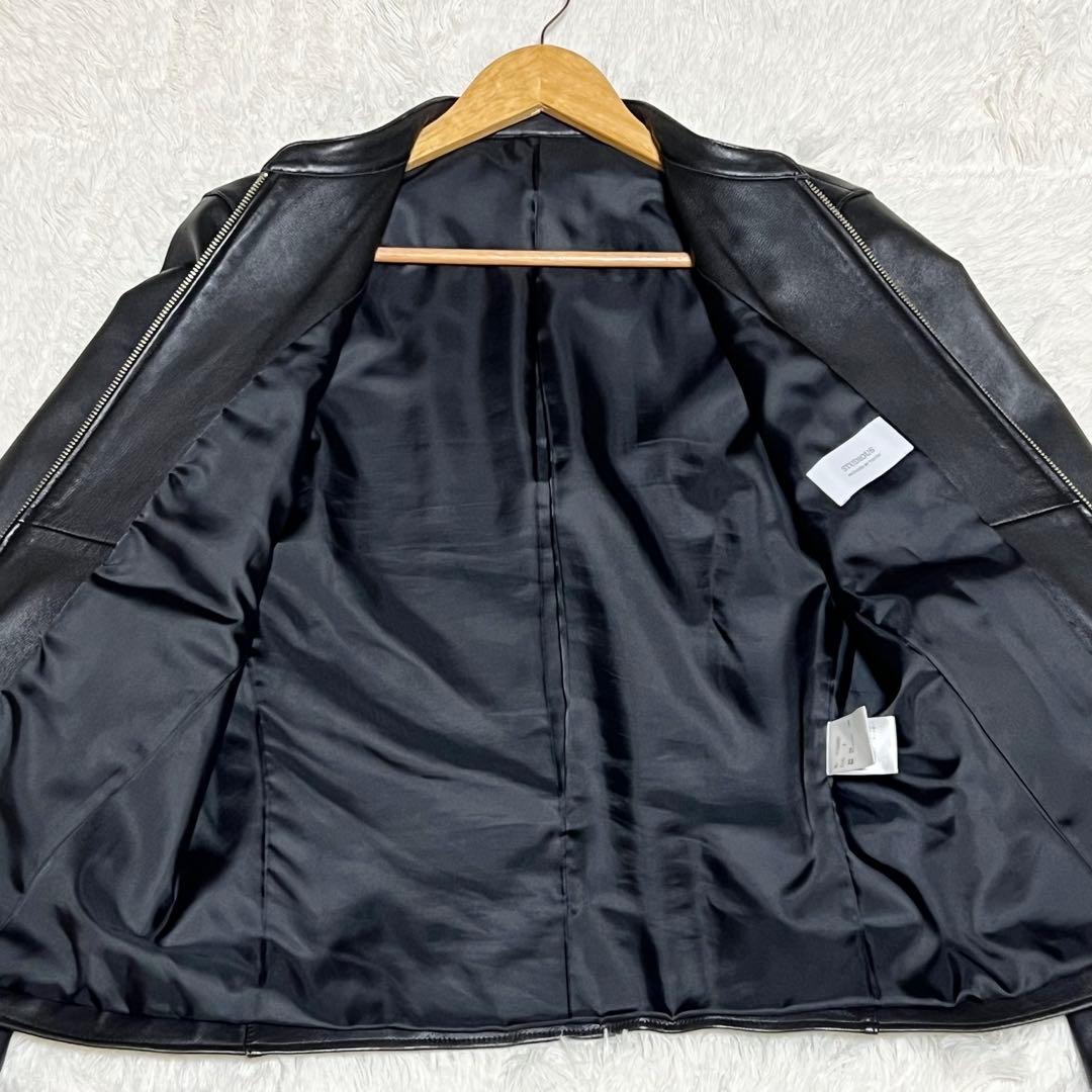 【美品】レザージャケット シングルライダース ノーカラー 3 STUDIOUS