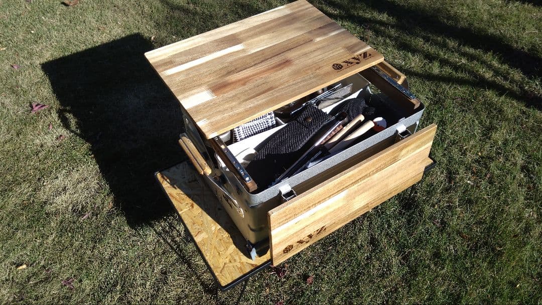 スノーピーク　シェルフコンテナ25用　スライド天板＆サイドテーブル＆サイドバー①