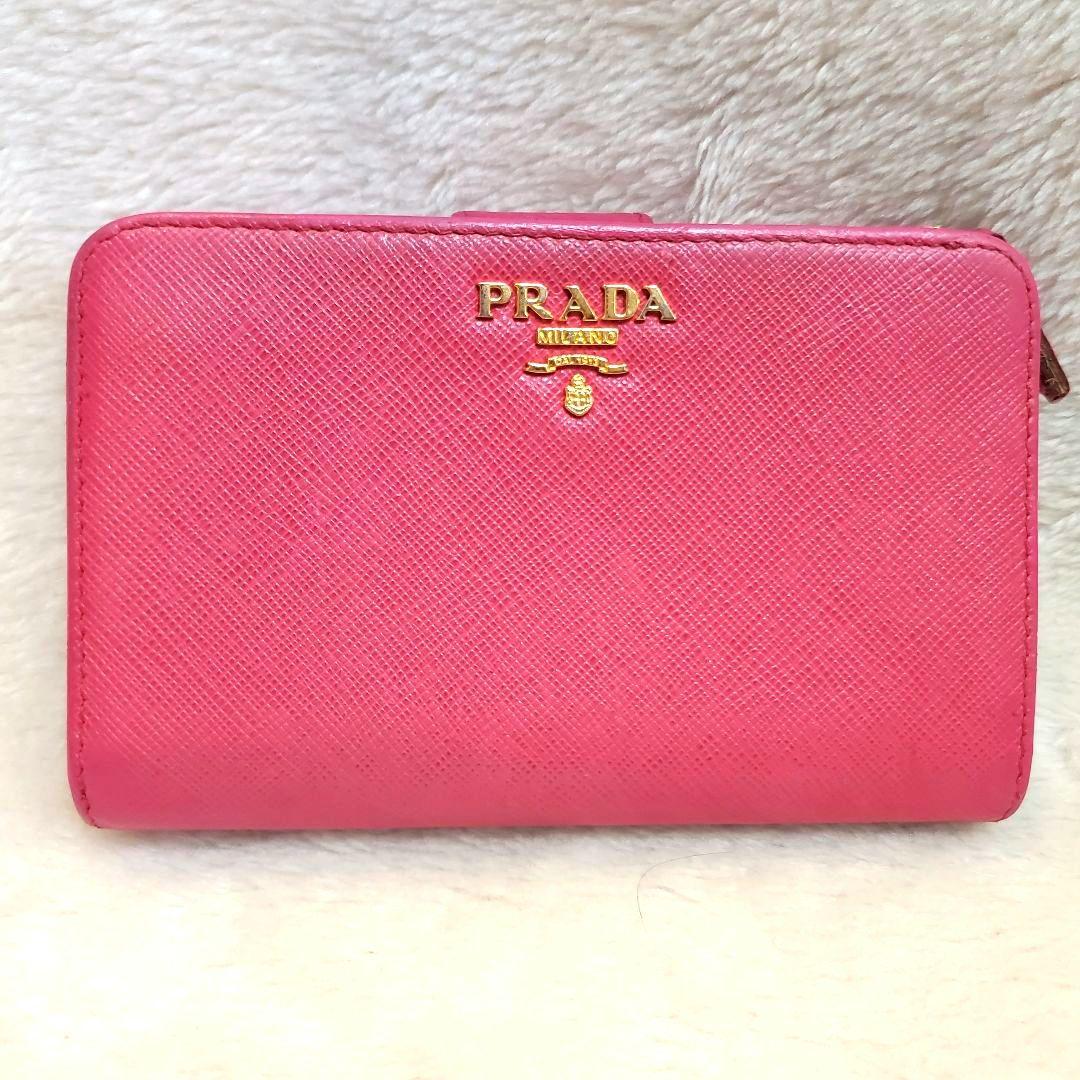 美品 PRADA プラダ サフィアーノ 二つ折り財布 ピンク系