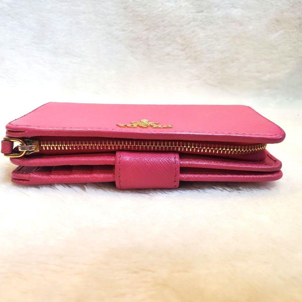 美品 PRADA プラダ サフィアーノ 二つ折り財布 ピンク系