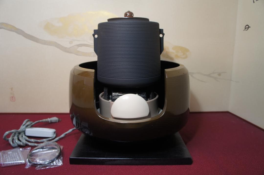 ☆合金面取風炉 さびない糸目筒釜 釜環 電熱器 敷板 前瓦 香入フルセット送料込
