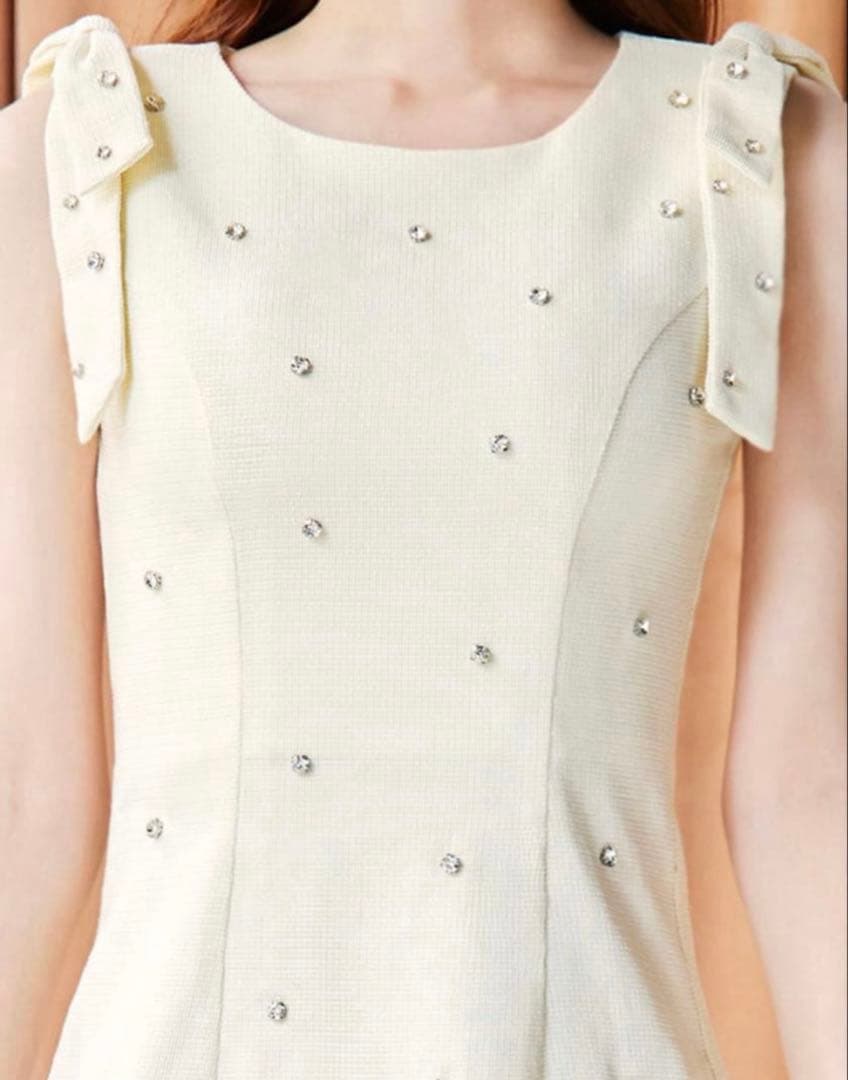 リボンショルダーツイードビジュードレス