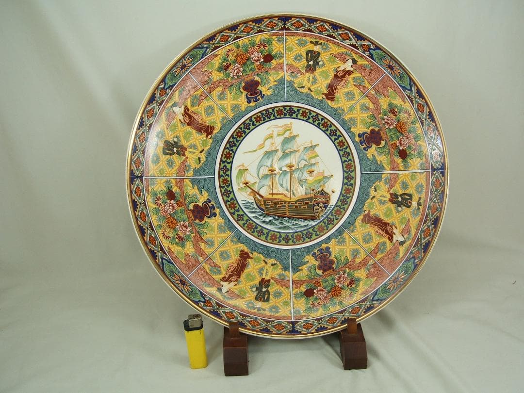 横浜物語・オランダ・大絵図大皿・１枚・直径427mm・作家物・共箱付・USED品