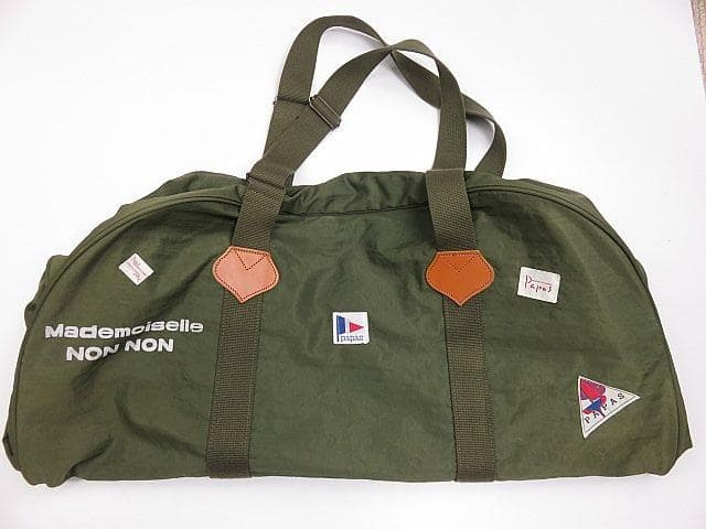 【値下げ】パパス　ナイロンボストンバッグ　ワッペン付き　旅行　鞄　グリーン