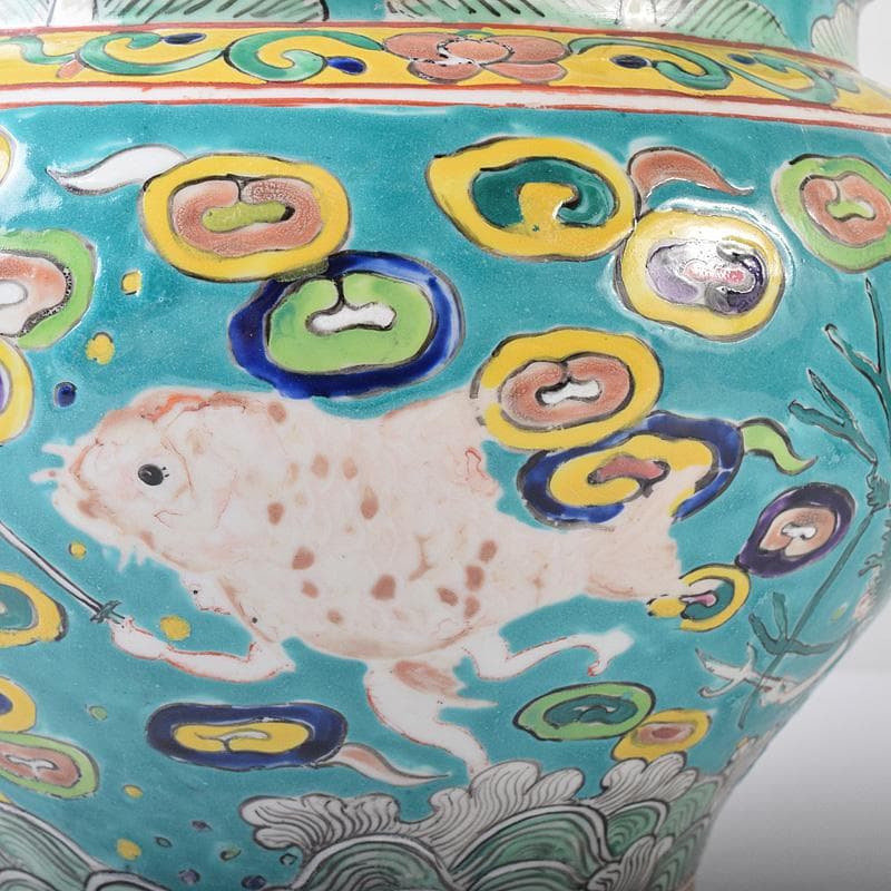 momo　中国　粉彩　人物魚藻文壺　花瓶　Ｍ　7499