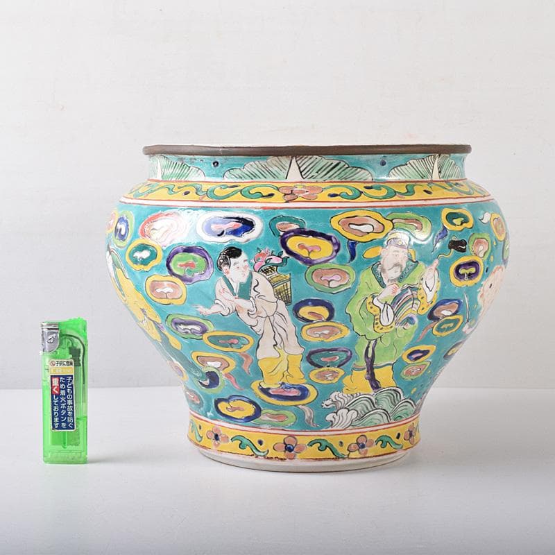 momo　中国　粉彩　人物魚藻文壺　花瓶　Ｍ　7499