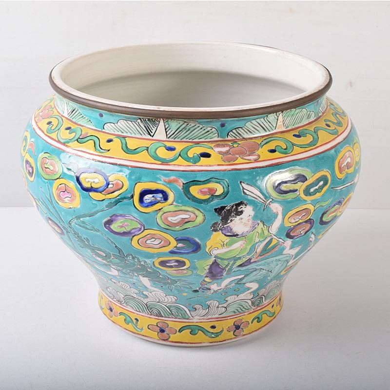 momo　中国　粉彩　人物魚藻文壺　花瓶　Ｍ　7499