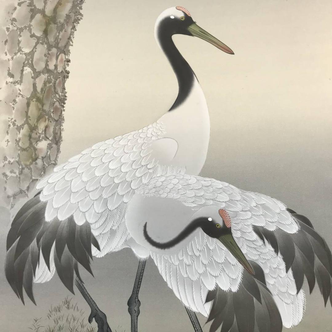 【真作】伊藤佳香/鶴亀図/掛軸☆宝船☆AB-570