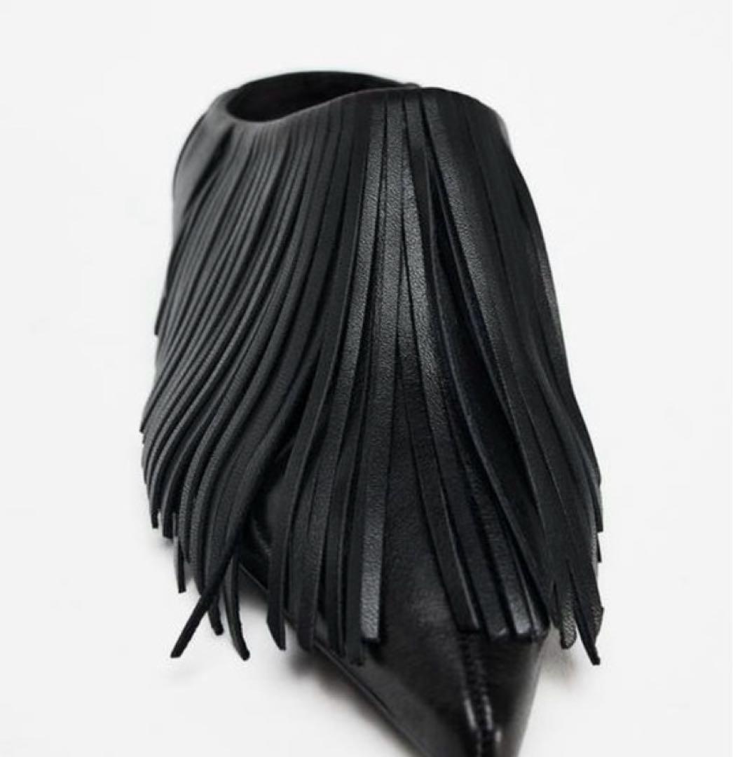 ZARA 日本完売●#レザースリングバックフリンジ　37