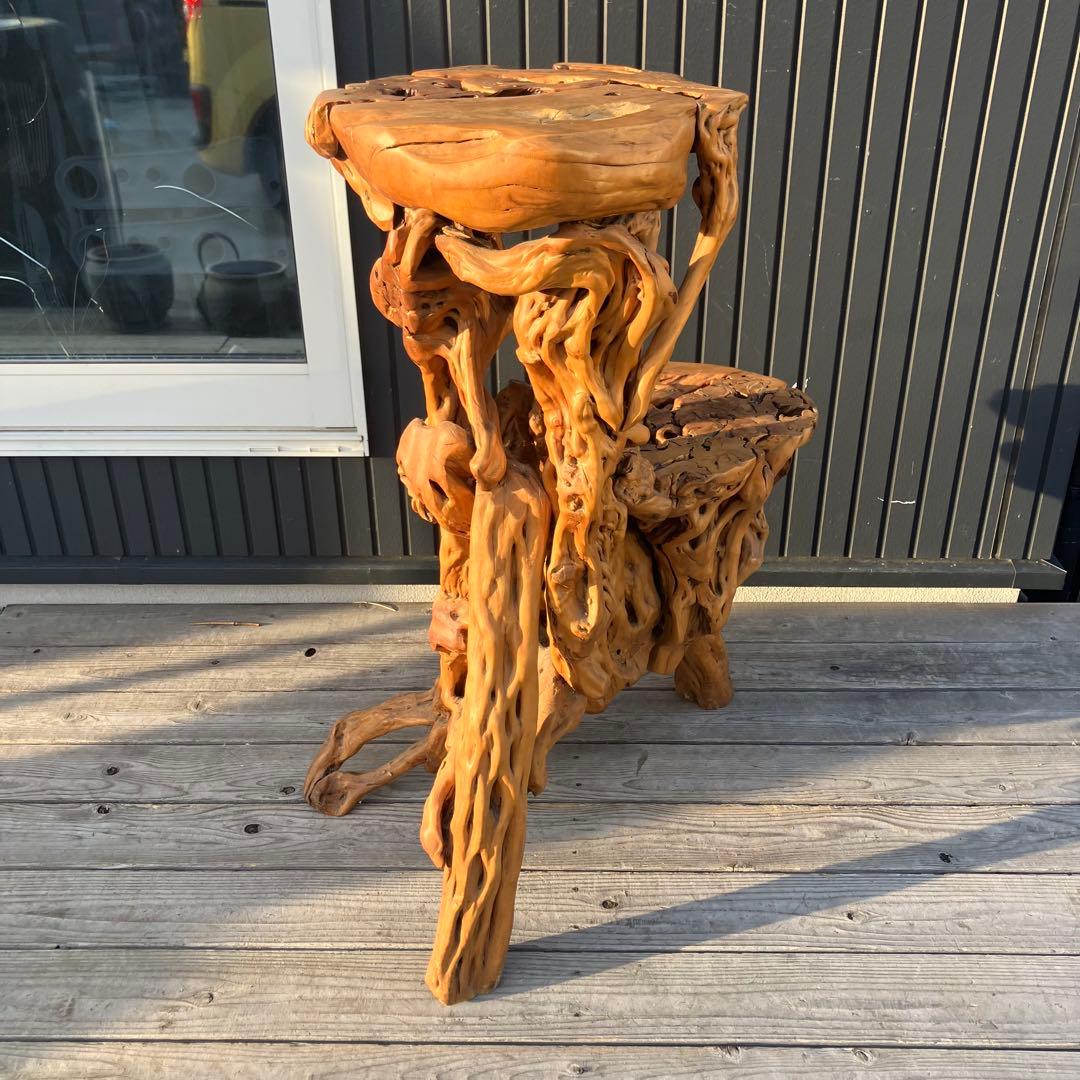 昭和レトロ 天然木 一刀彫 花台 飾り棚 ディスプレイラック 大型置物 オブジェ