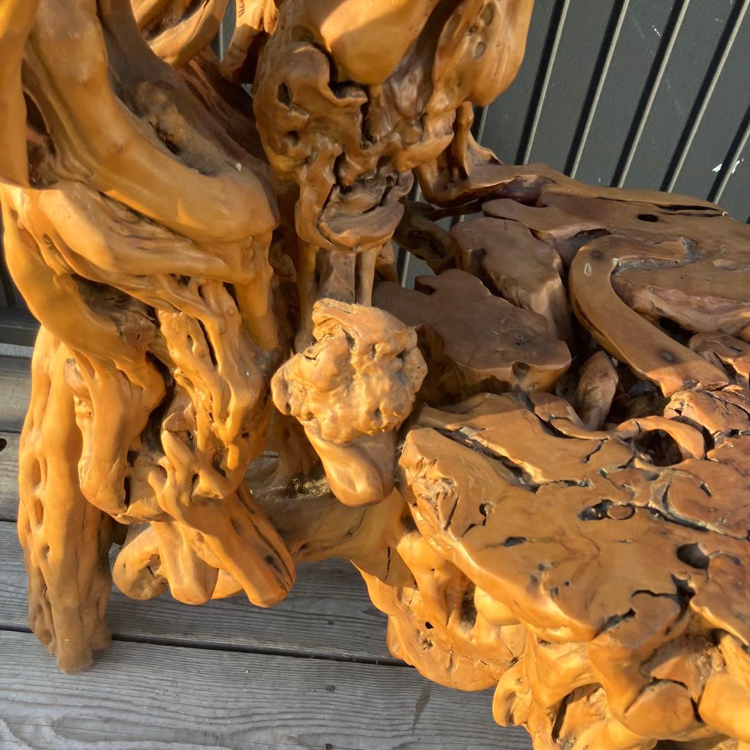 昭和レトロ 天然木 一刀彫 花台 飾り棚 ディスプレイラック 大型置物 オブジェ