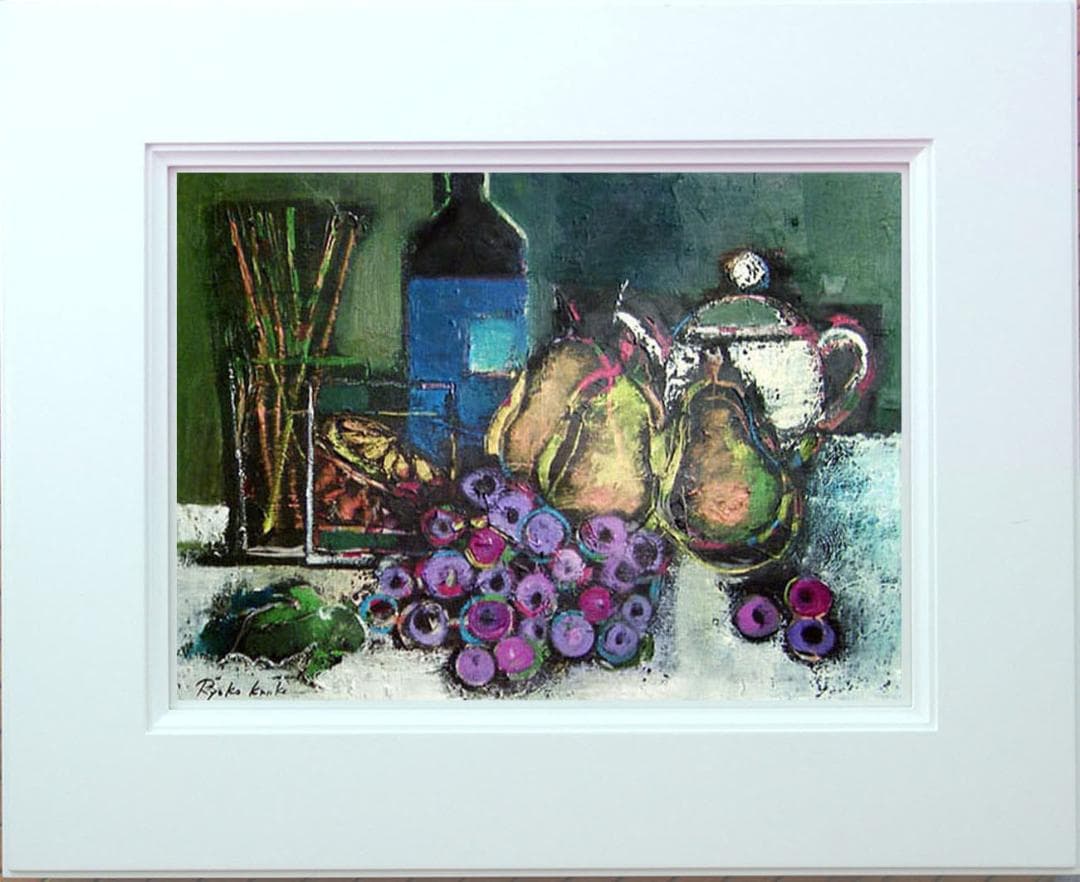 油絵 絵 絵画インテリア 額付(白) uF6-061504 果物 ワインポット