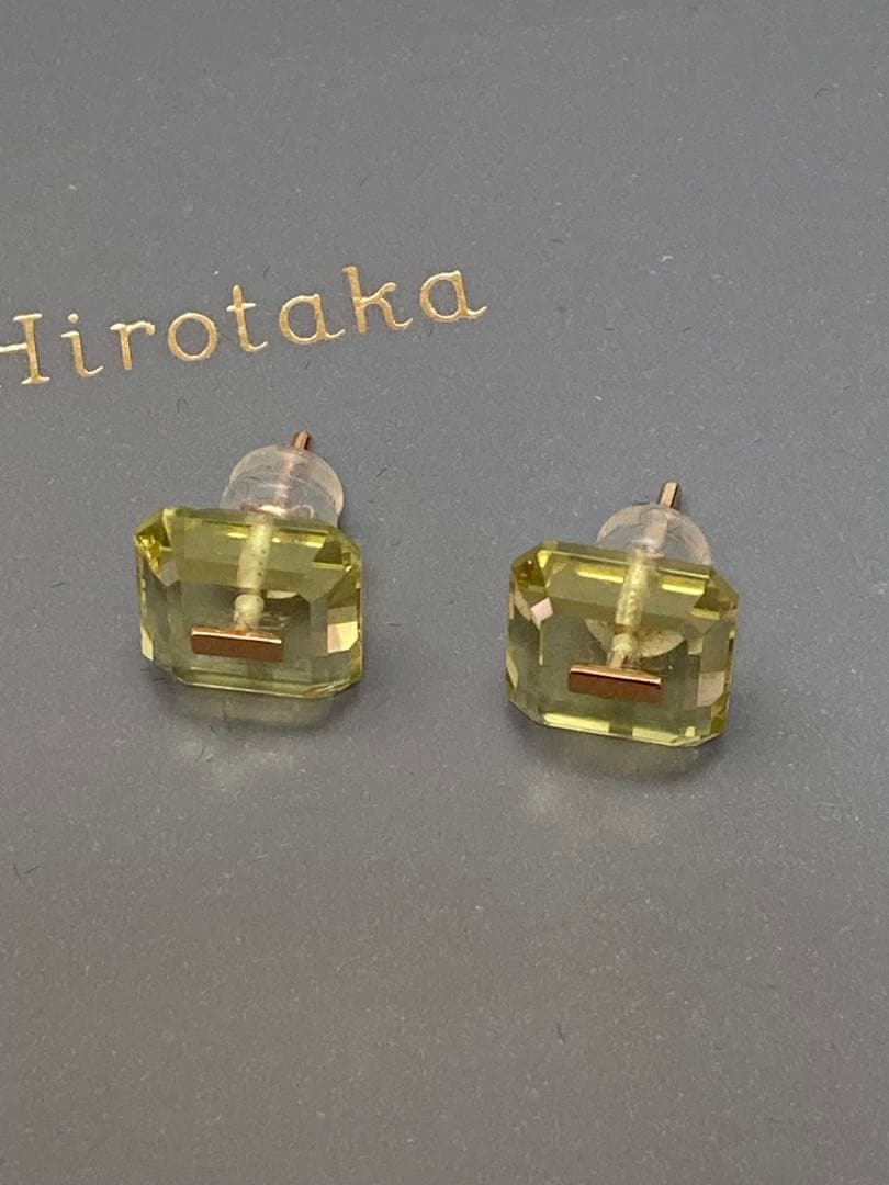 美品hirotaka ヒロタカ　スクエア ストーン ピアス / レモンクオーツ