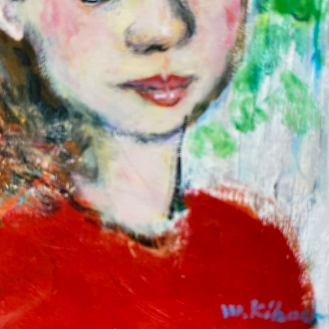 絵画　油絵　油彩画　菊地正則　F3号　「花リボンの少女」原画　美品　額付き