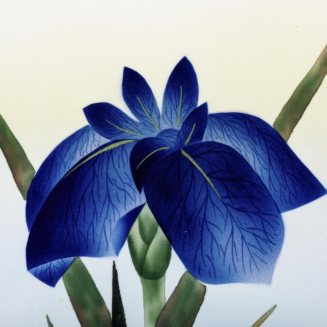 F10 肉筆水彩日本画 『菖蒲』 高級木製額縁付属 外寸約713×638mm