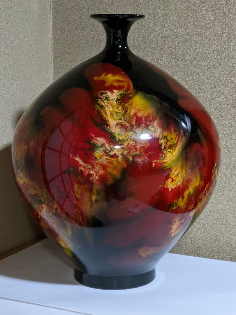 ♦九谷焼 佐野慧成作 炎舞 大花瓶 置物飾り ディスプレイ 昭和時代 骨董品