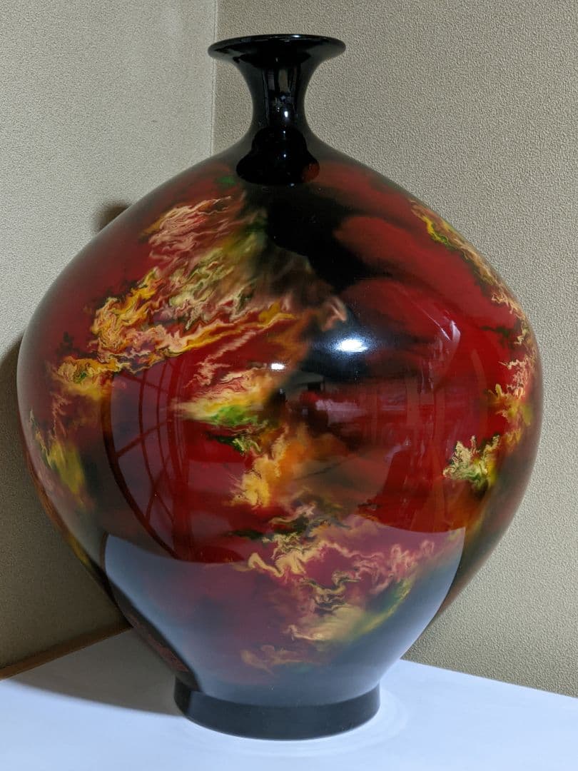 ♦九谷焼 佐野慧成作 炎舞 大花瓶 置物飾り ディスプレイ 昭和時代 骨董品