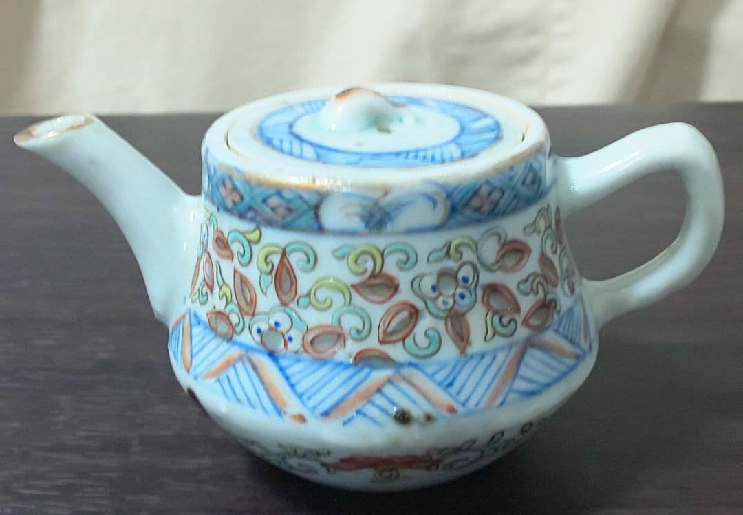 唐物 大清乾隆年製 光緒年製 銘有 款 青花 透蛍手 着彩 中華美玉 急須