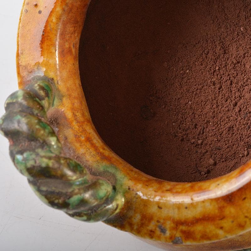 中国　三彩　花文　沖耳爐　三足香炉　時代箱　V　R7159