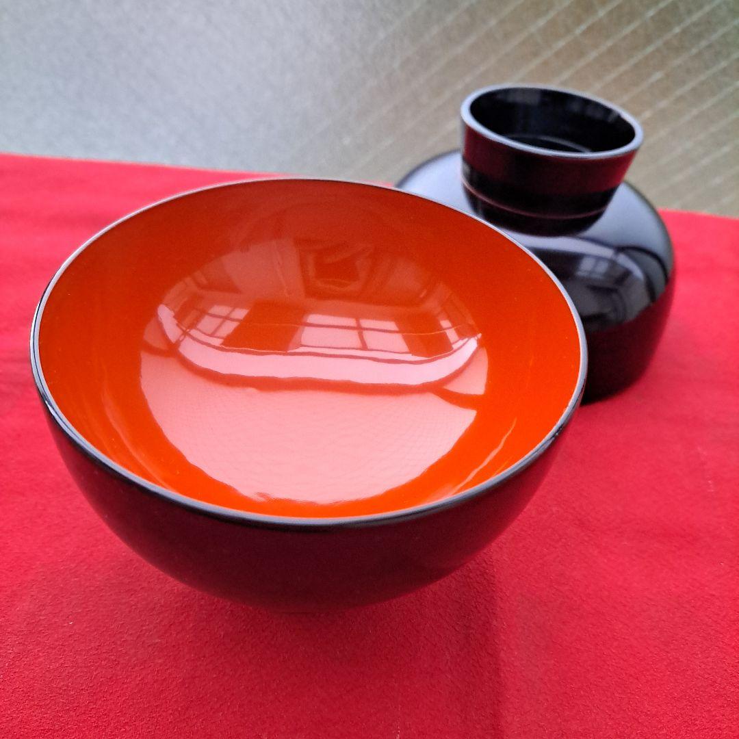 【輪島塗　合鹿椀/大椀×2客】布着本堅地 溜塗　未使用/長期保管品