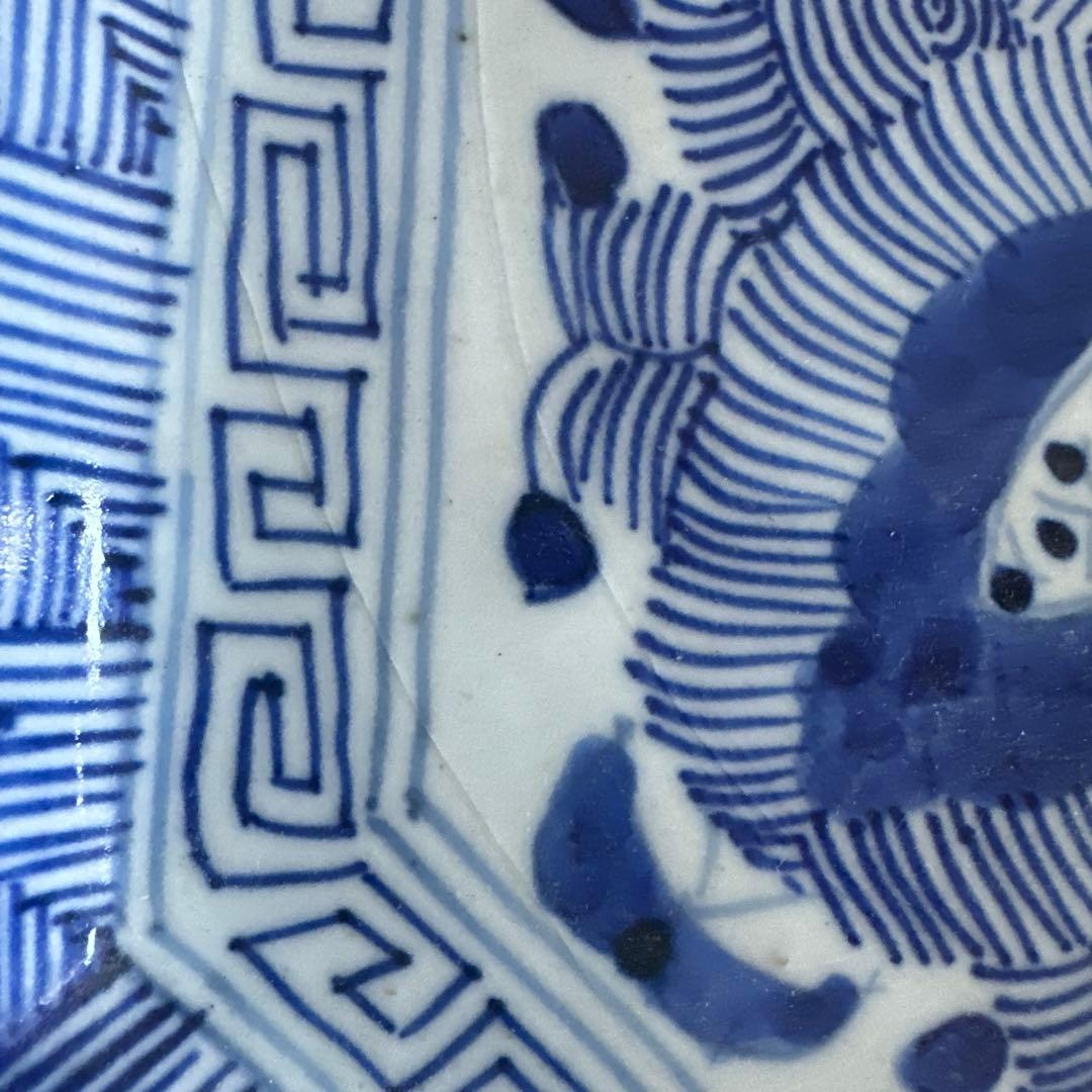 ヴィンテージ素敵すぎる青と白の八角形陶器皿