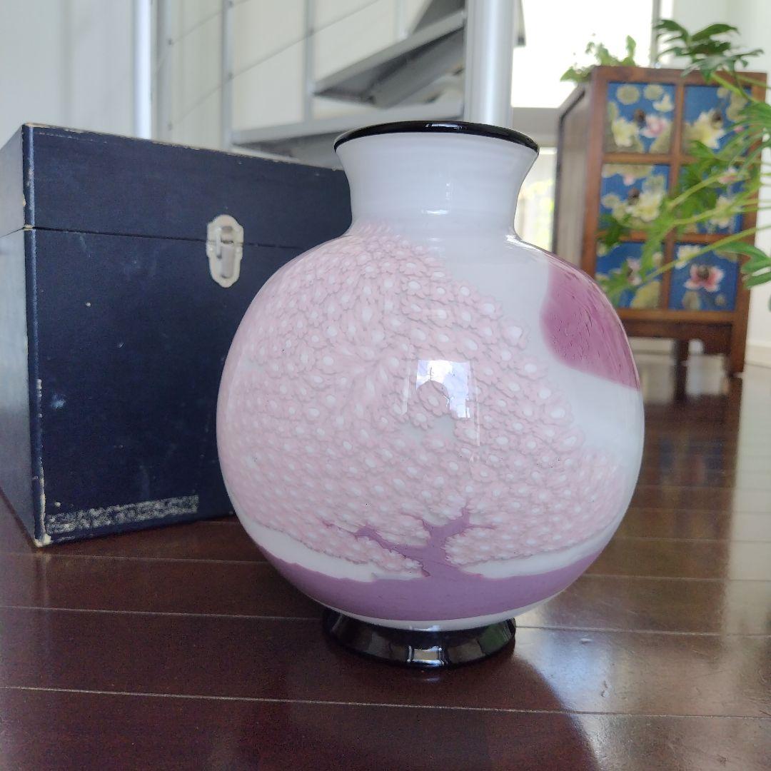 【海外骨董品】美品！アンティークベネチアングラス murano 桜フラワーベース