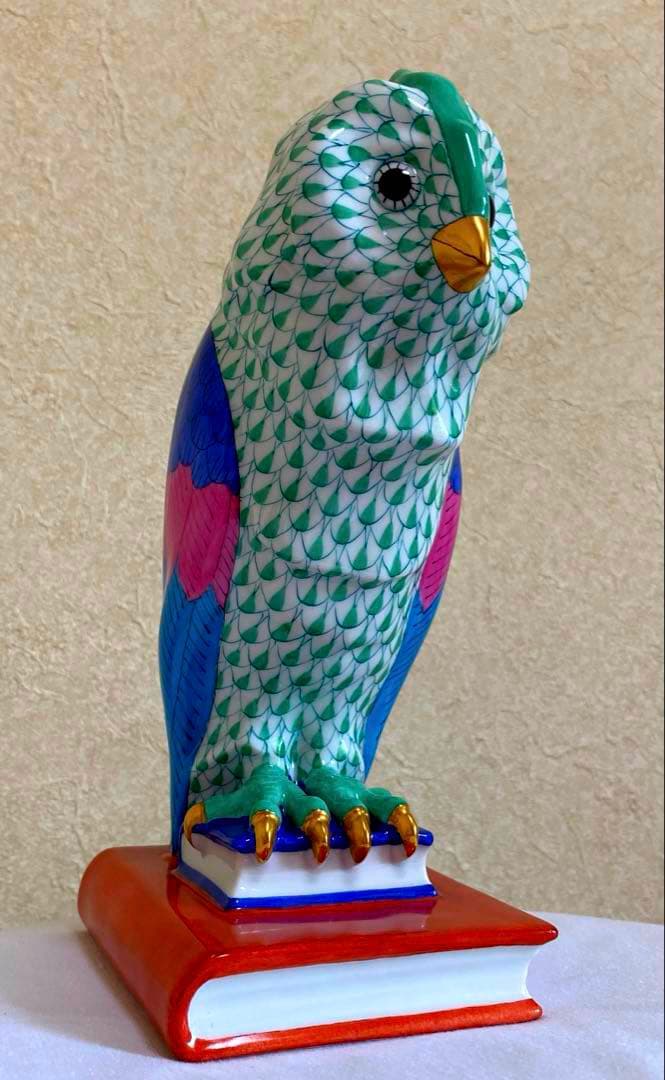 Herendふくろう約21cm鱗模様 金彩仕上げ手描フィギュリン ハンガリー製