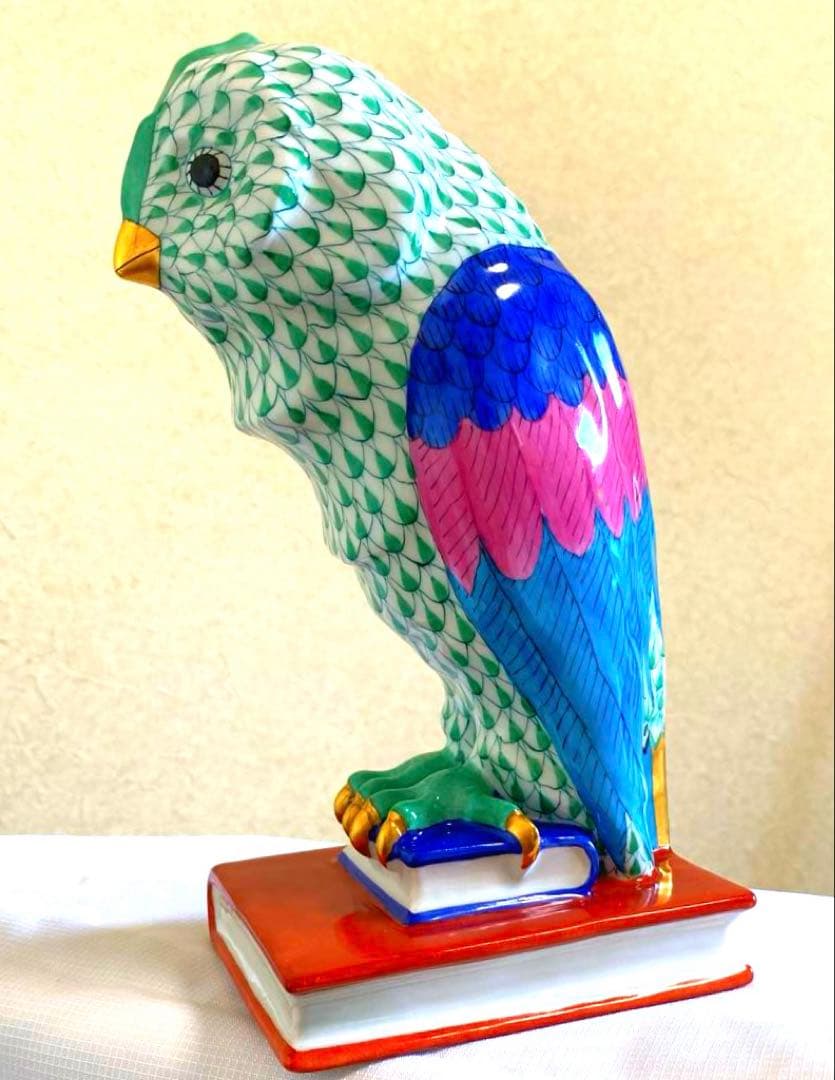 Herendふくろう約21cm鱗模様 金彩仕上げ手描フィギュリン ハンガリー製